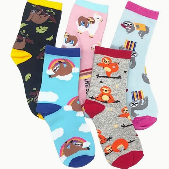 5 Pack Happy Sloth Socks NWT - Picture 1 of 6